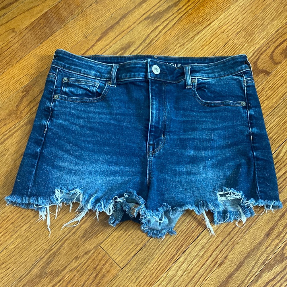 American Eagle Outfitters Dark Blue Distressed Denim Shorts